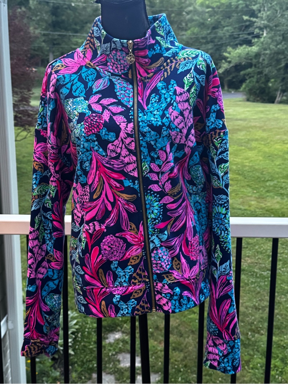 Lilly Pulitzer Wrenley Zip-Up Floral Jacket Aegean Navy Calypso Coast Size XL - Picture 7 of 14